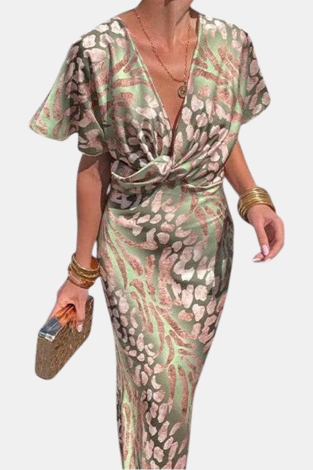 Abbie - Twisted V-Neck Elegant Long Dress