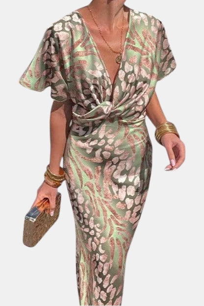 Abbie - Twisted V-Neck Elegant Long Dress