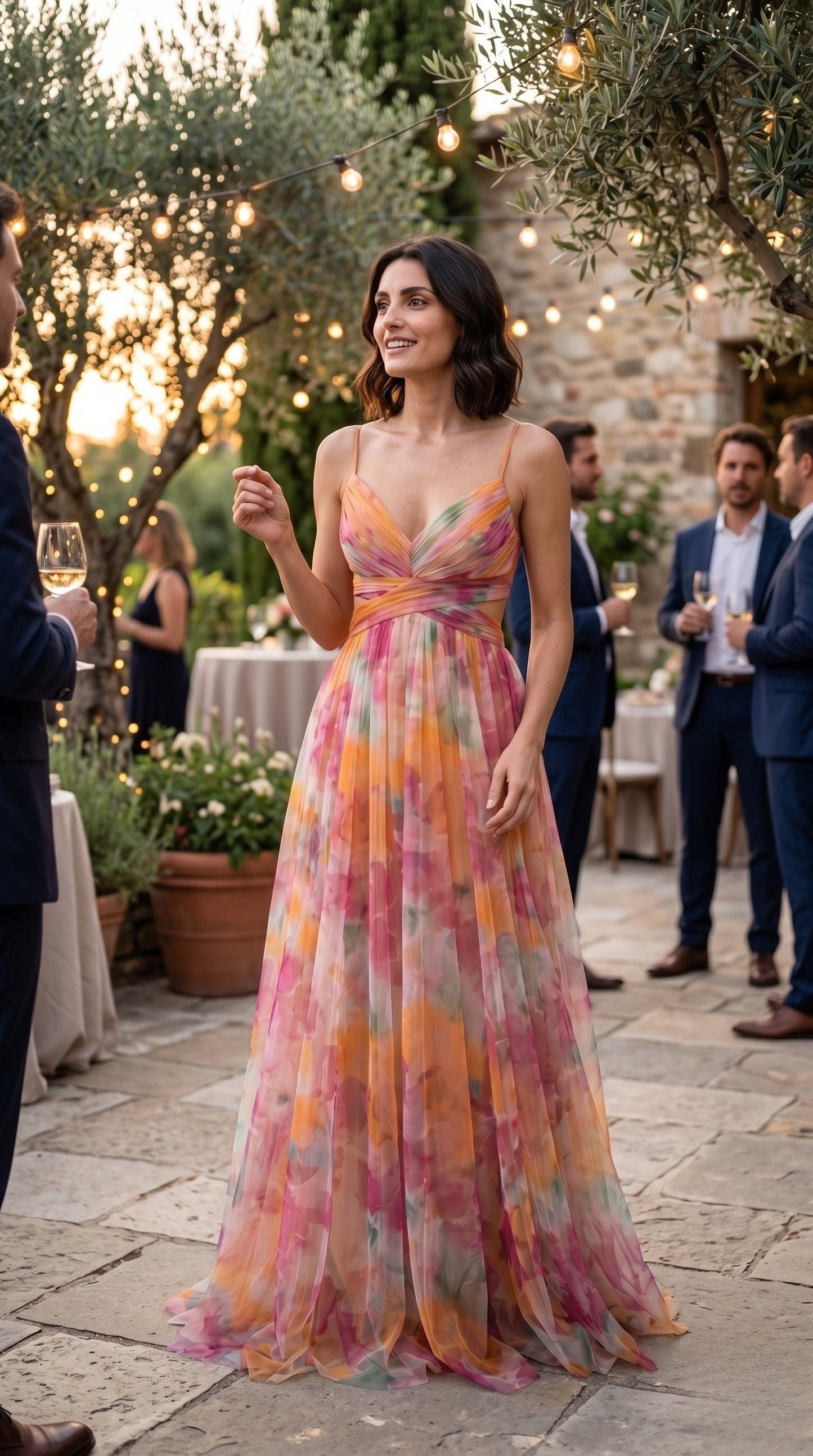 Abito Donna | Lungo da Cerimonia in Chiffon Floreale & Corpetto Drappeggiato
