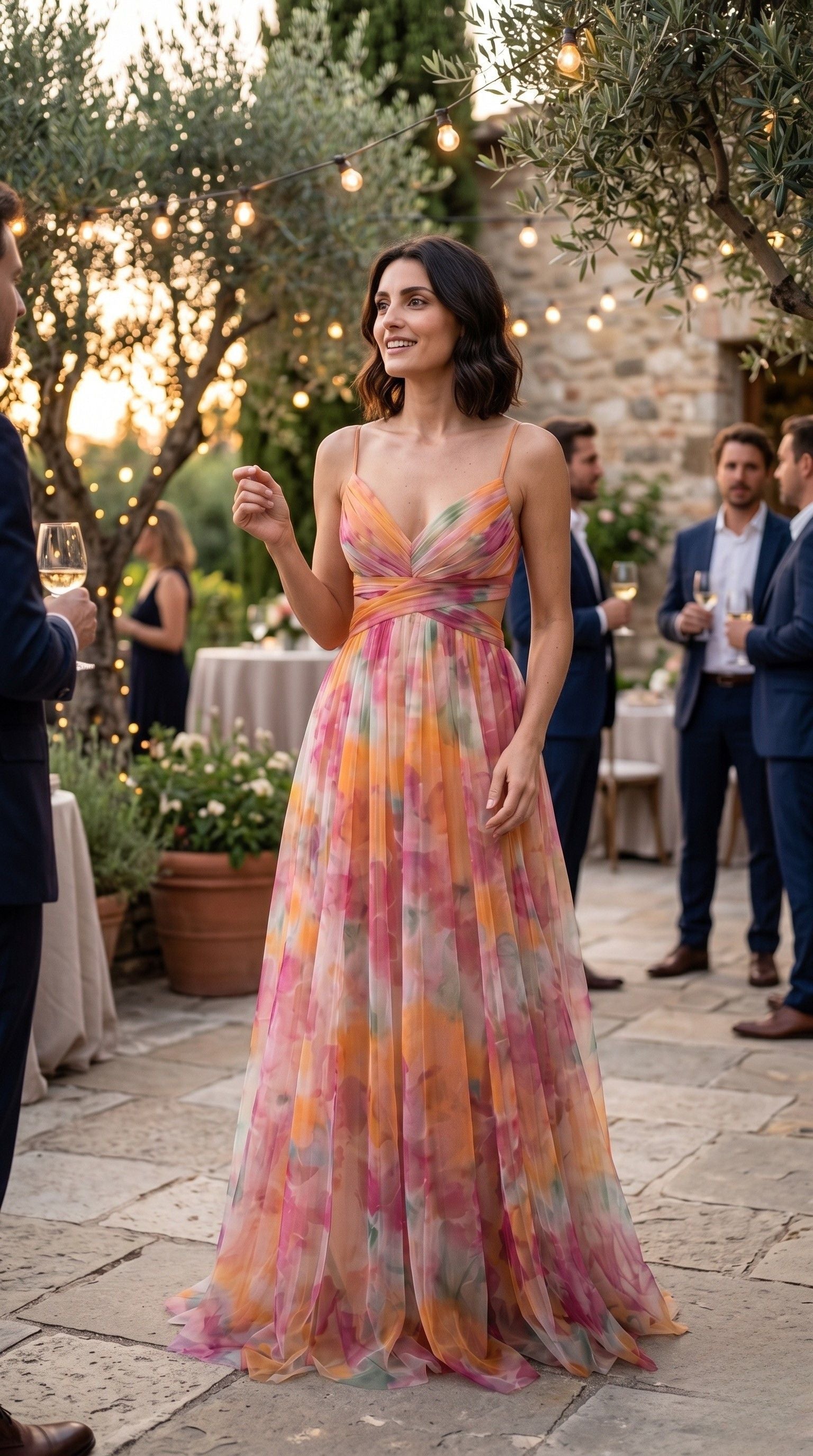 Abito Donna | Lungo da Cerimonia in Chiffon Floreale & Corpetto Drappeggiato
