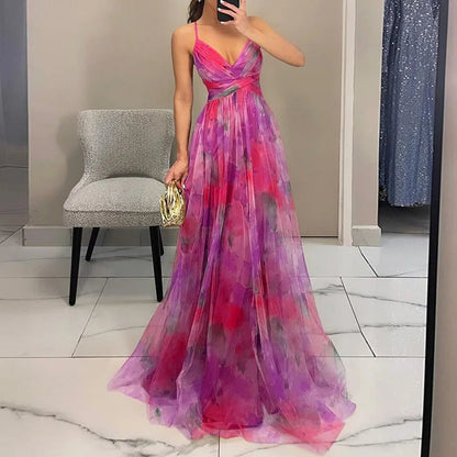 Abito Donna | Lungo da Cerimonia in Chiffon Floreale & Corpetto Drappeggiato