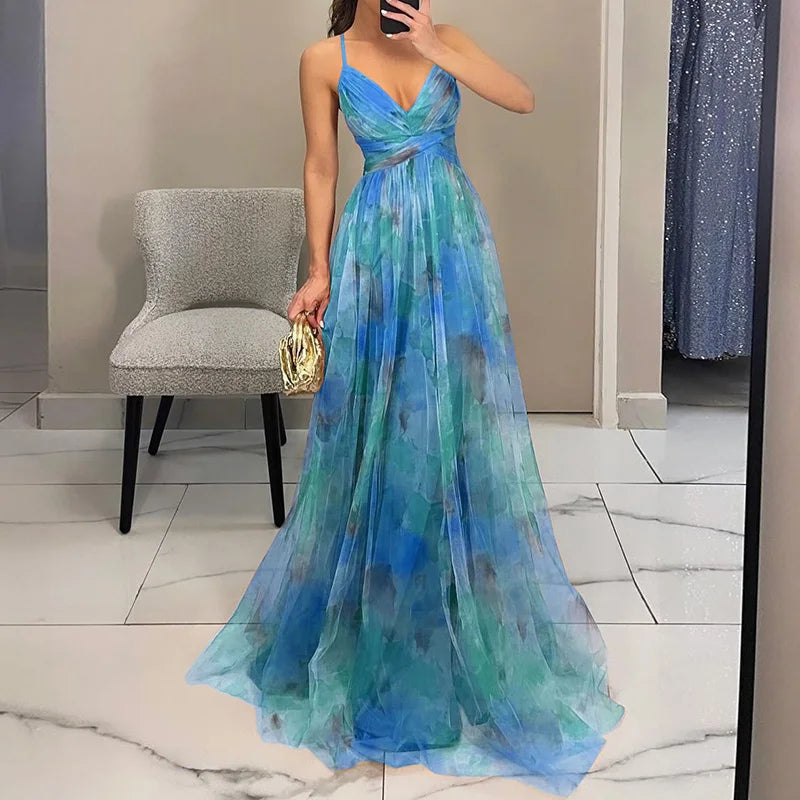 Abito Donna | Lungo da Cerimonia in Chiffon Floreale & Corpetto Drappeggiato