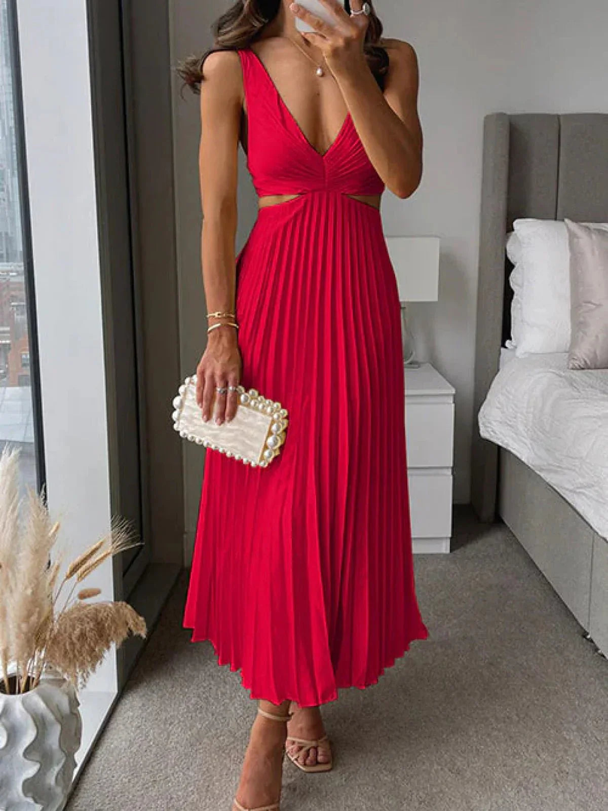 Carlah  – Pleated Elegant Women Dress Slim Silhouette