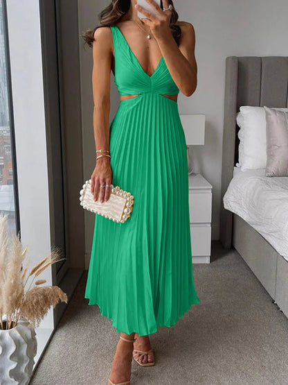 Carlah  – Pleated Elegant Women Dress Slim Silhouette