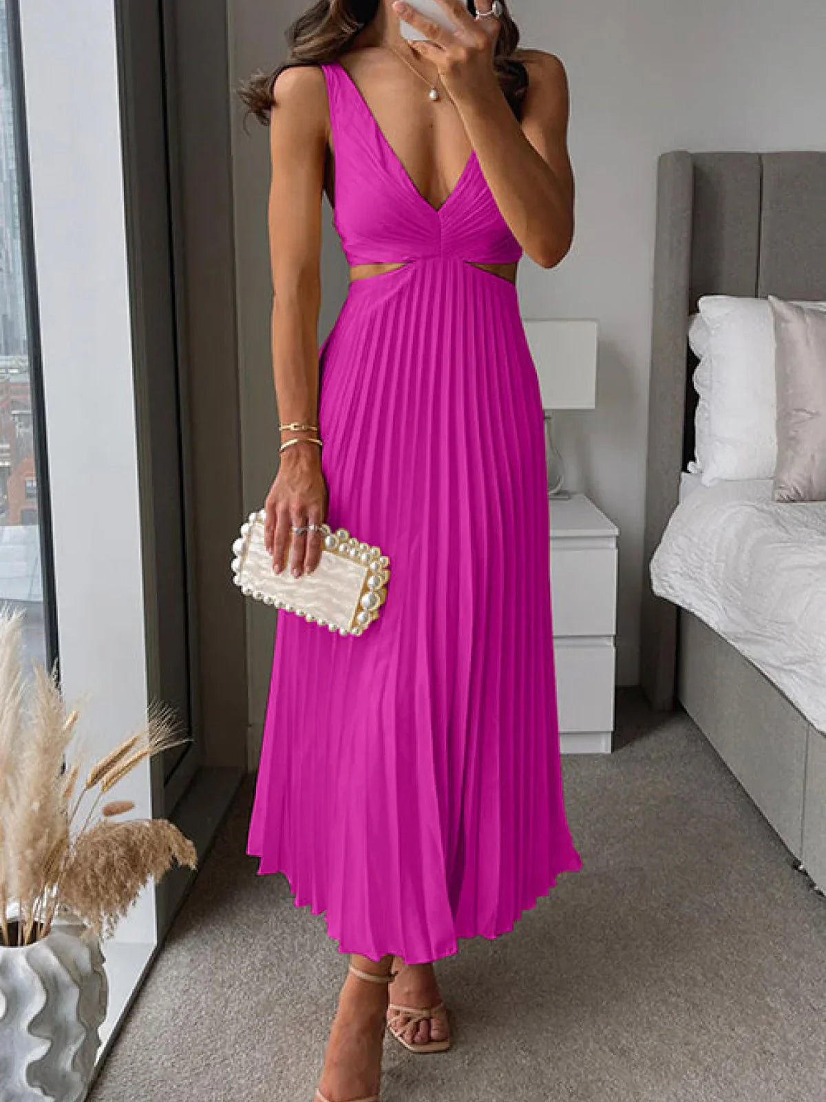 Carlah  – Pleated Elegant Women Dress Slim Silhouette