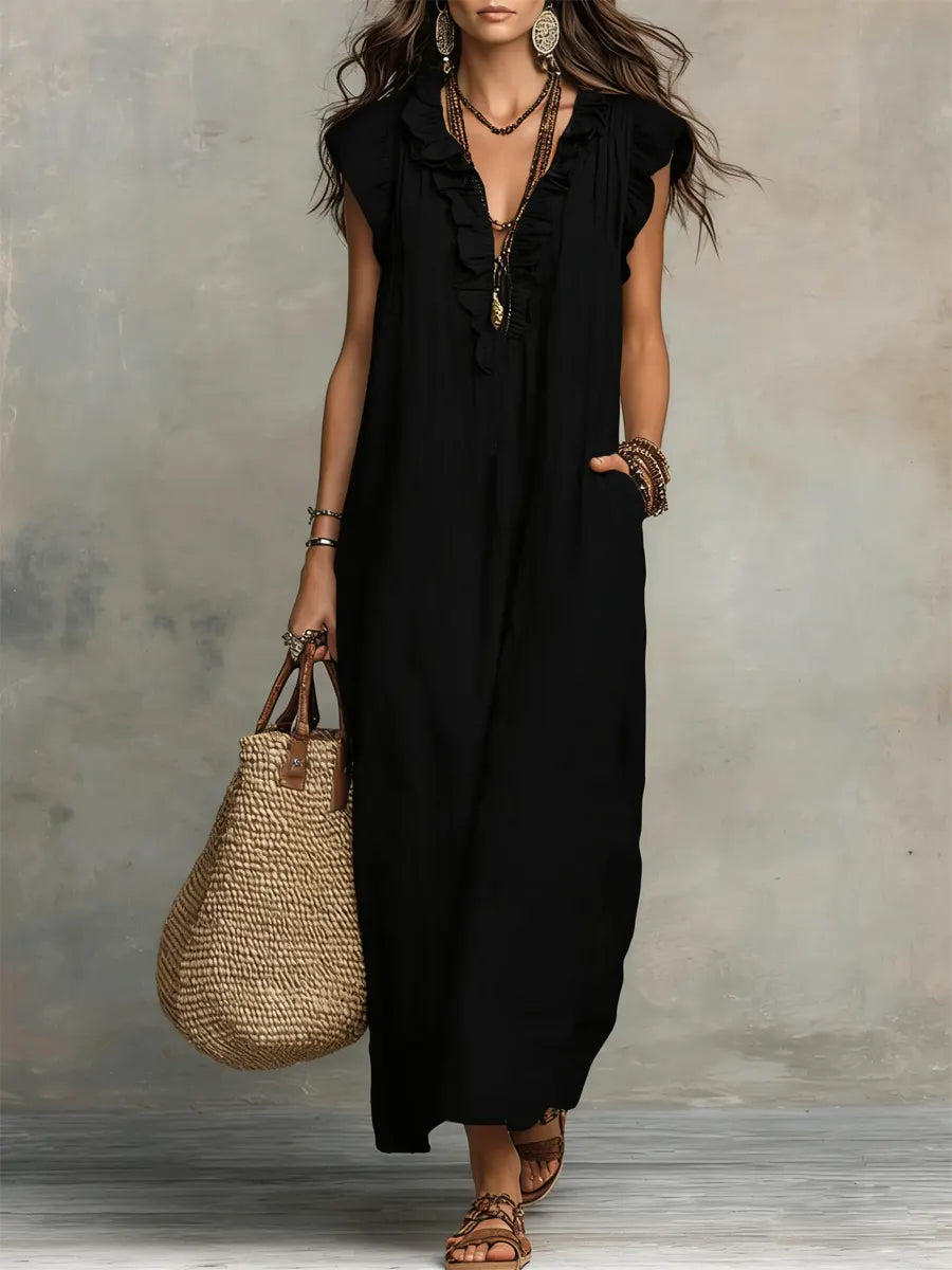Abito Lunga Donna | Volant Boho & Comfort Fluido Tutto il Giorno