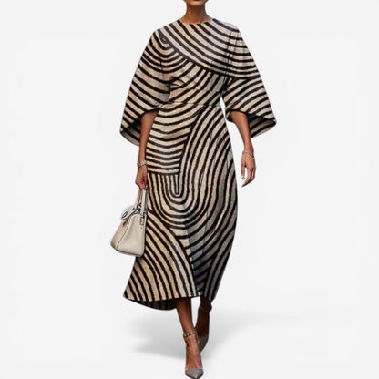 Abito Midi Donna | Patchwork Multicolore con Maniche Kimono & Stampa Artistica
