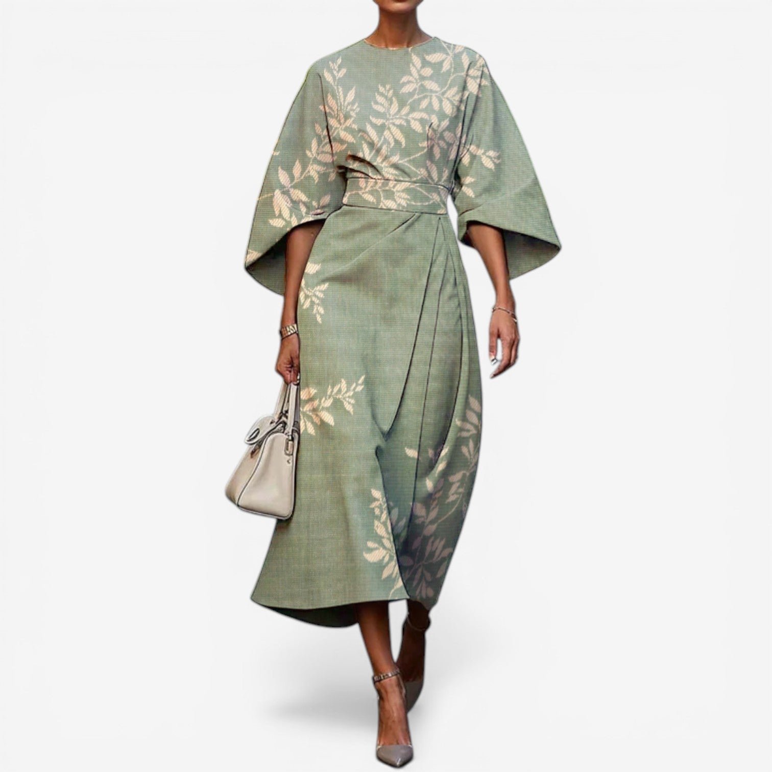 Abito Midi Donna | Patchwork Multicolore con Maniche Kimono & Stampa Artistica