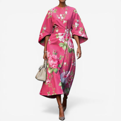 Abito Midi Donna | Patchwork Multicolore con Maniche Kimono & Stampa Artistica