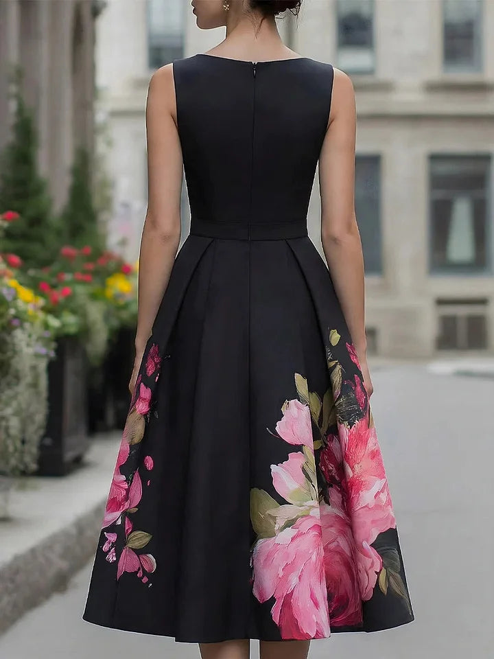 Abito Midi Donna | Svasato Floreale con Gonna a Ruota & Senza Maniche