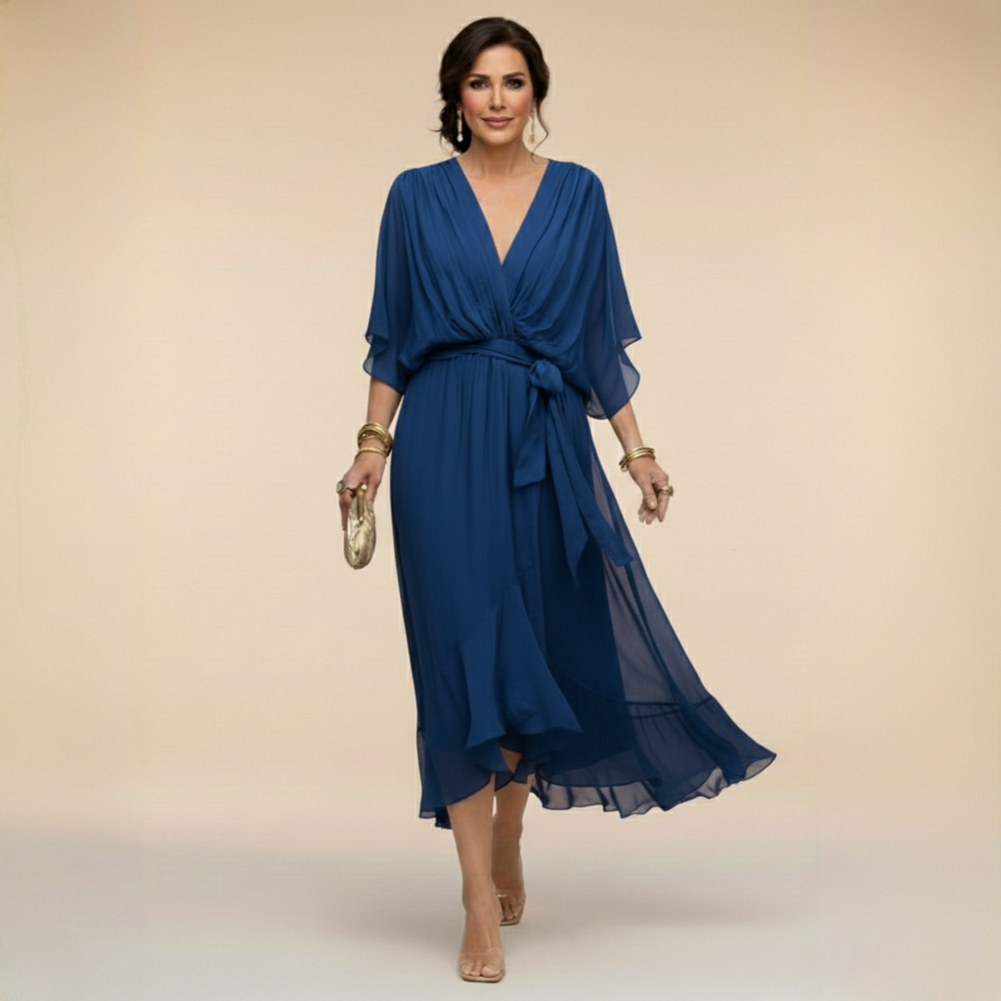 Abito in Chiffon Donna | Scollo a V slancia & Vita definita con cintura