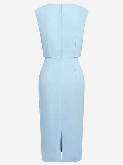Abito midi di designer Donna | Drappeggio Laterale & Scollo a Goccia