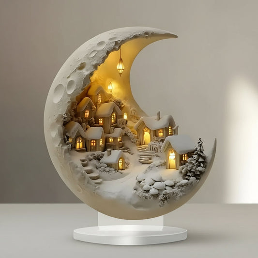 Livelle – Acryl Maanlamp Met Dorp Decoratie