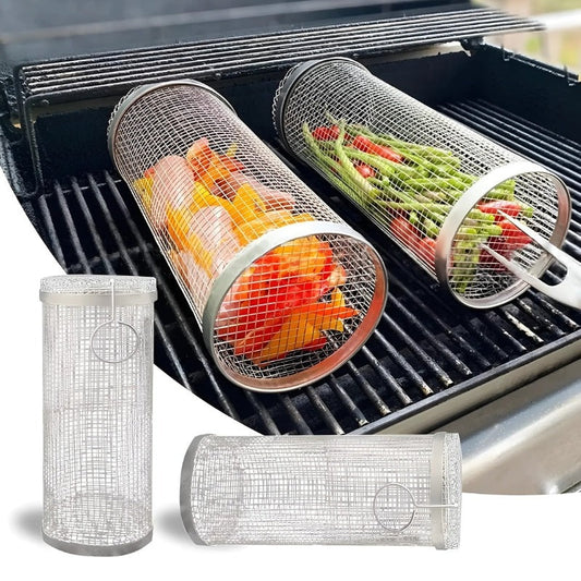 GrillSpinz BBQ-Trommel 2er-Set | Rotierender Grillkorb aus Edelstahl für Gemüse, Fleisch & Meeresfrüchte