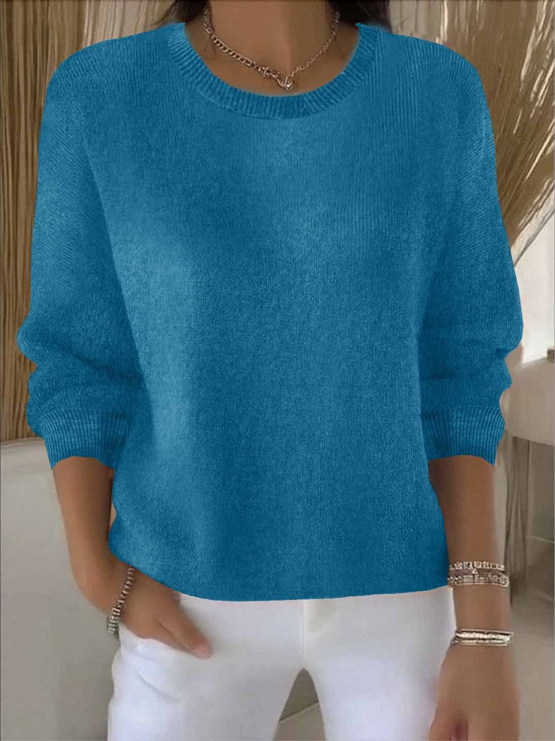 Women’s Casual Knit Sweater – Relaxed Fit Round Neck Top for Everyday Wear