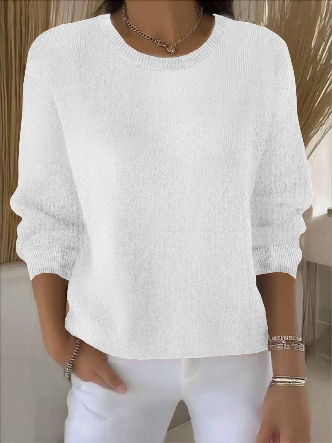 Women’s Casual Knit Sweater – Relaxed Fit Round Neck Top for Everyday Wear