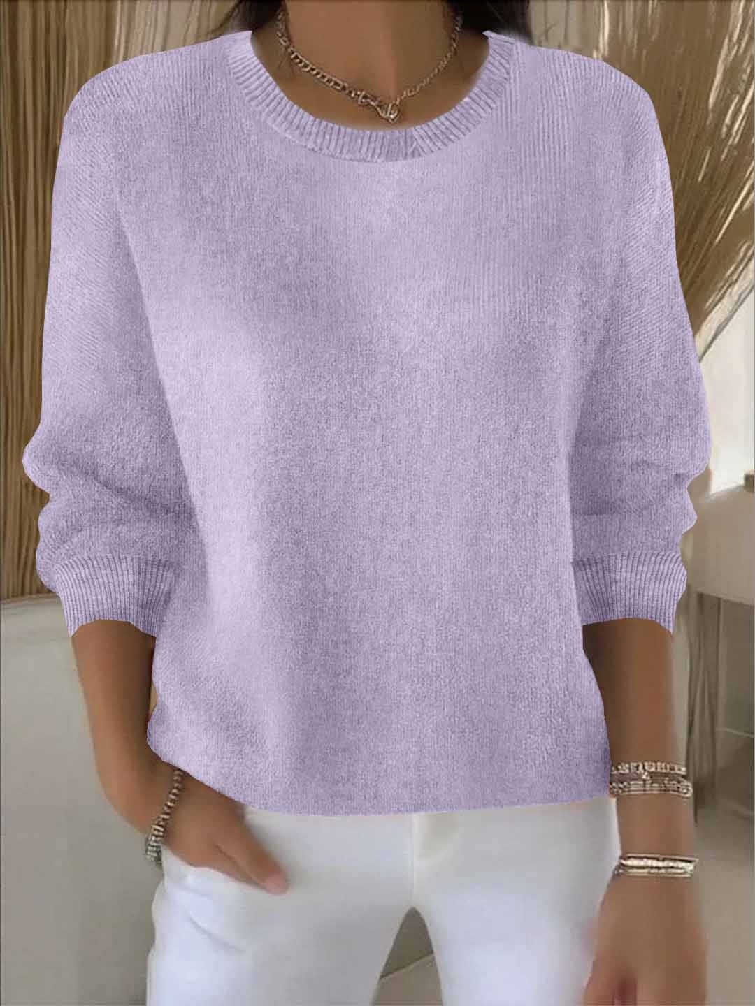 Women’s Casual Knit Sweater – Relaxed Fit Round Neck Top for Everyday Wear
