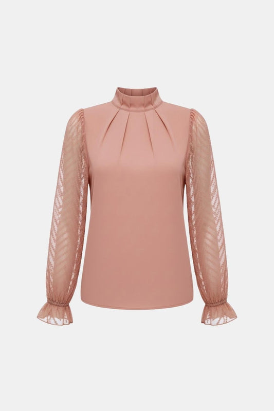 Adele – Elegant Long-Sleeve Blouse with Textured Sheer Sleeves