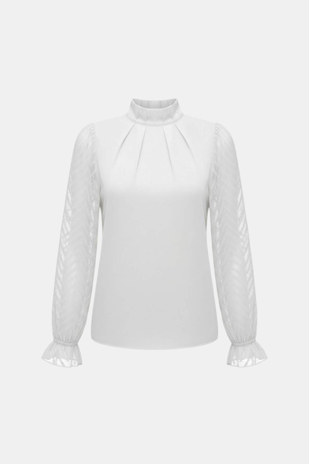 Adele – Elegant Long-Sleeve Blouse with Textured Sheer Sleeves
