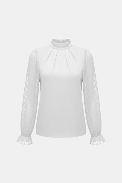 Adele – Elegant Long-Sleeve Blouse with Textured Sheer Sleeves