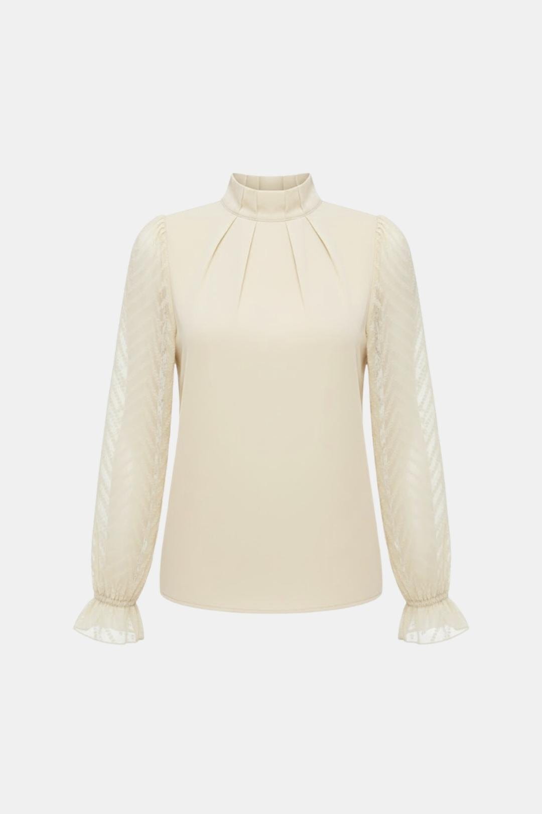 Adele – Elegant Long-Sleeve Blouse with Textured Sheer Sleeves