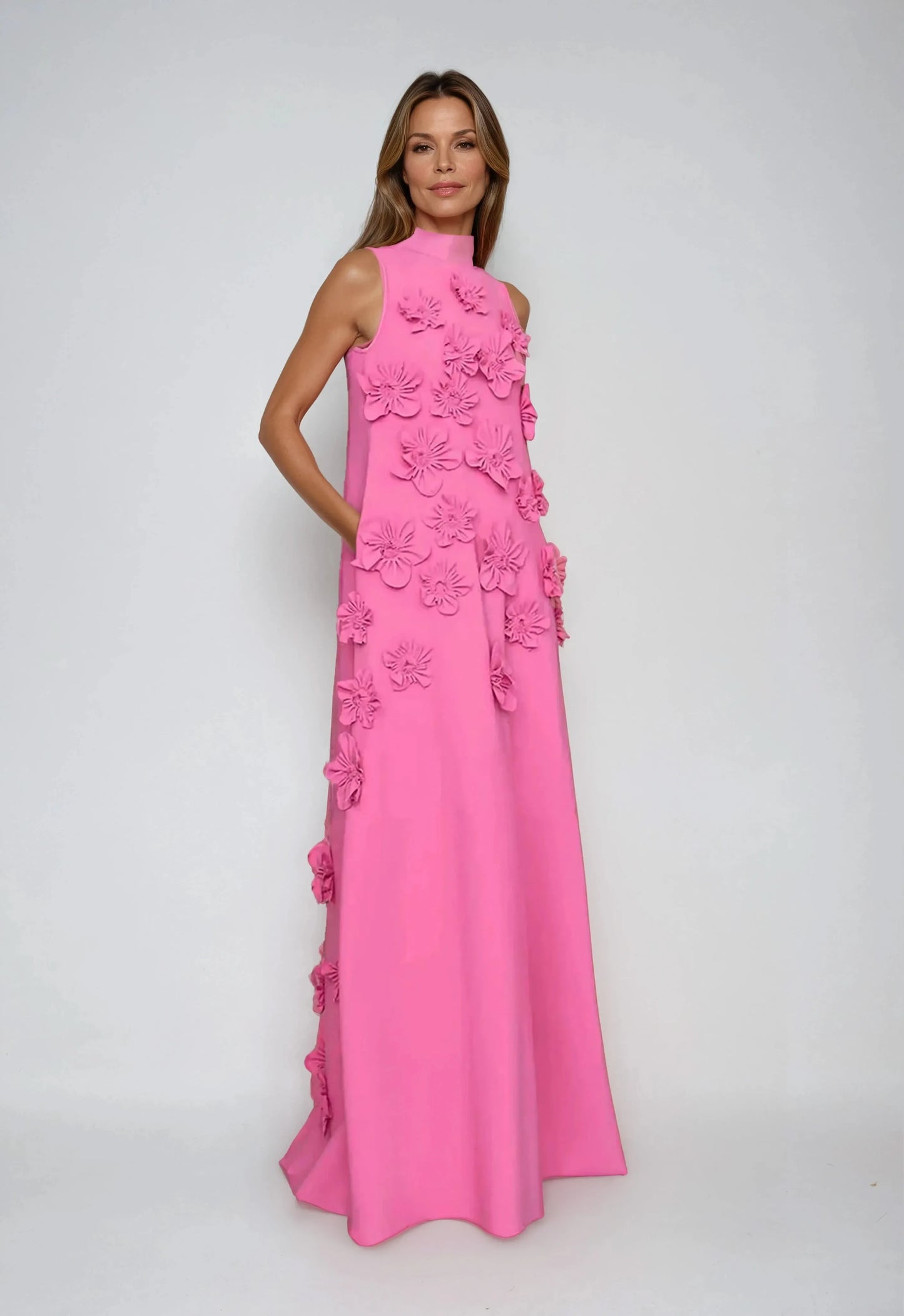Sleeveless Maxi Dress with Floral Embellishments