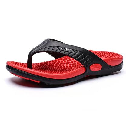 Ademende Massageslippers Heren - Luxe Strand Sandalen Maat 46, Zwart/Rood/Khaki 0