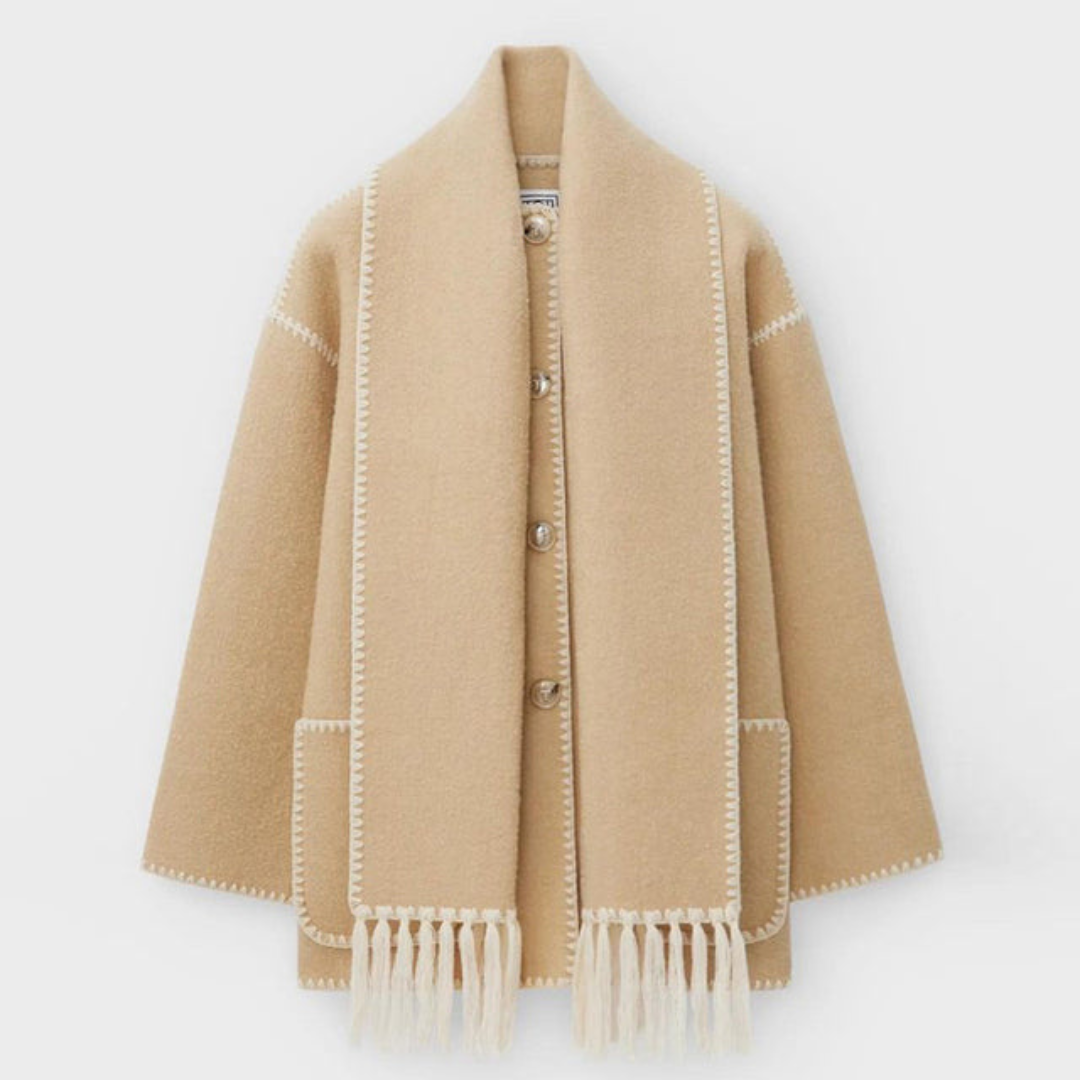Adriana | Women’s Fringed Spring Coat with Shawl Collar