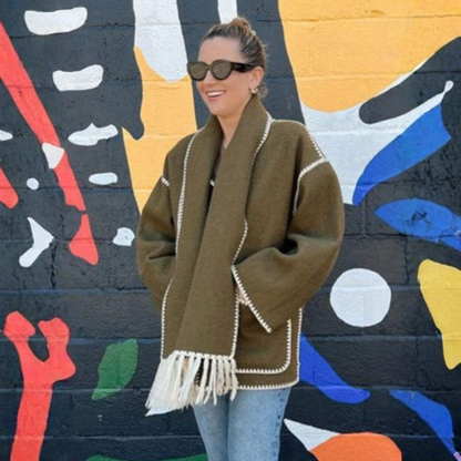 Adriana | Women’s Fringed Spring Coat with Shawl Collar