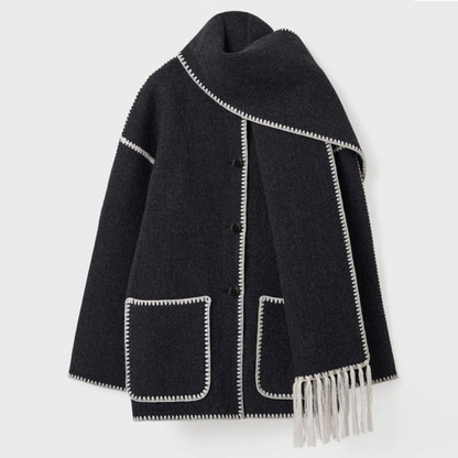 Adriana | Women’s Fringed Spring Coat with Shawl Collar