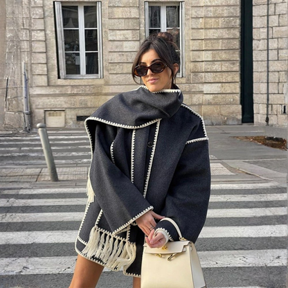 Adriana | Women’s Fringed Spring Coat with Shawl Collar