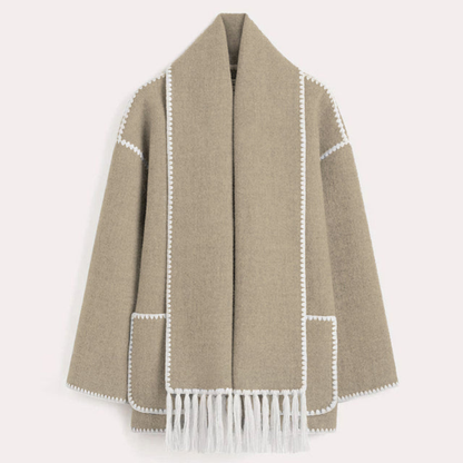 Adriana | Women’s Fringed Spring Coat with Shawl Collar