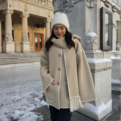 Adriana | Women’s Fringed Spring Coat with Shawl Collar