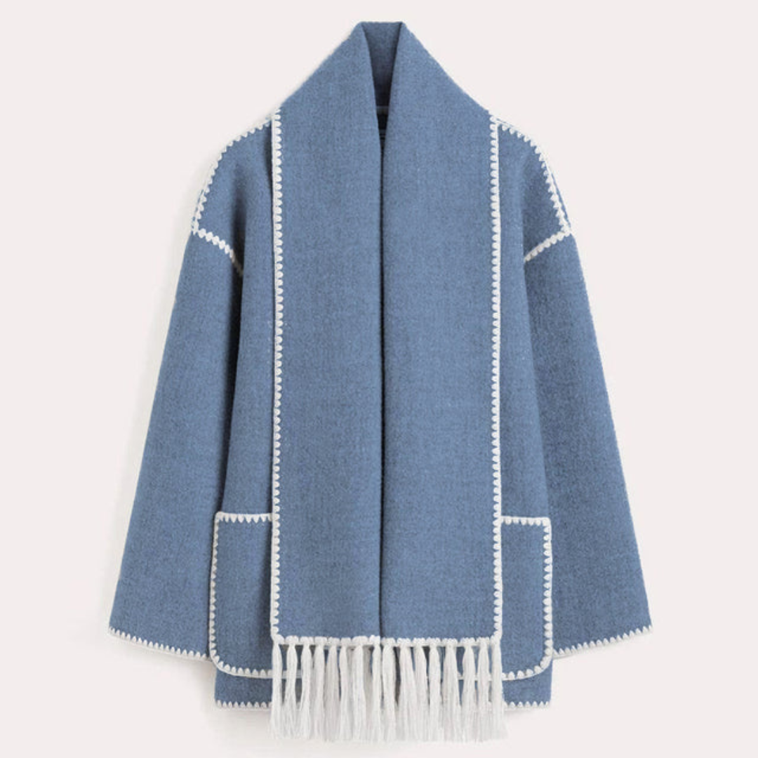 Adriana | Women’s Fringed Spring Coat with Shawl Collar