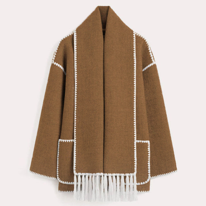 Adriana | Women’s Fringed Spring Coat with Shawl Collar