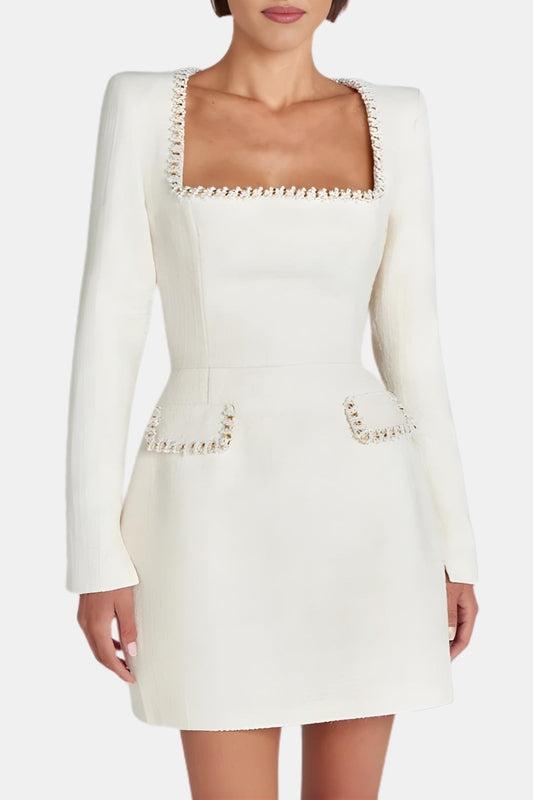Aila – Elegant Mini Dress with Pearl-Trim Detailing