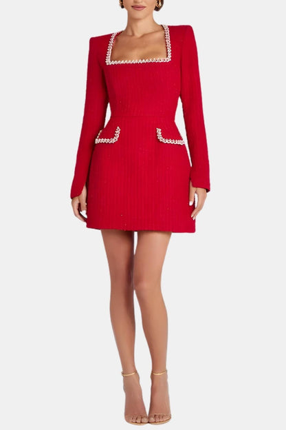 Aila – Elegant Mini Dress with Pearl-Trim Detailing