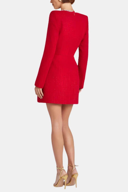 Aila – Elegant Mini Dress with Pearl-Trim Detailing