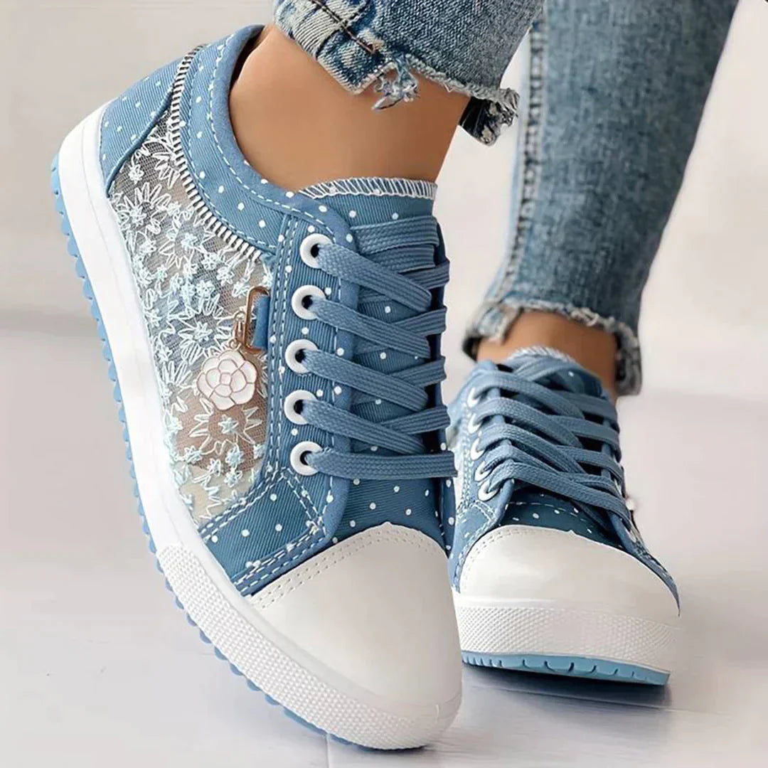 Andningsbara damcanvassneakers med höstig blommig spets – Celina