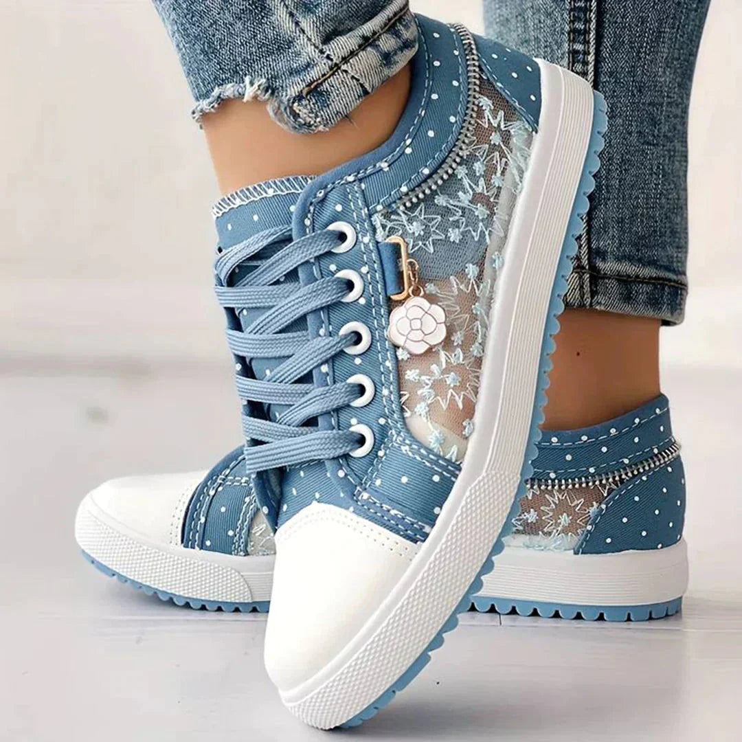 Andningsbara damcanvassneakers med höstig blommig spets – Celina