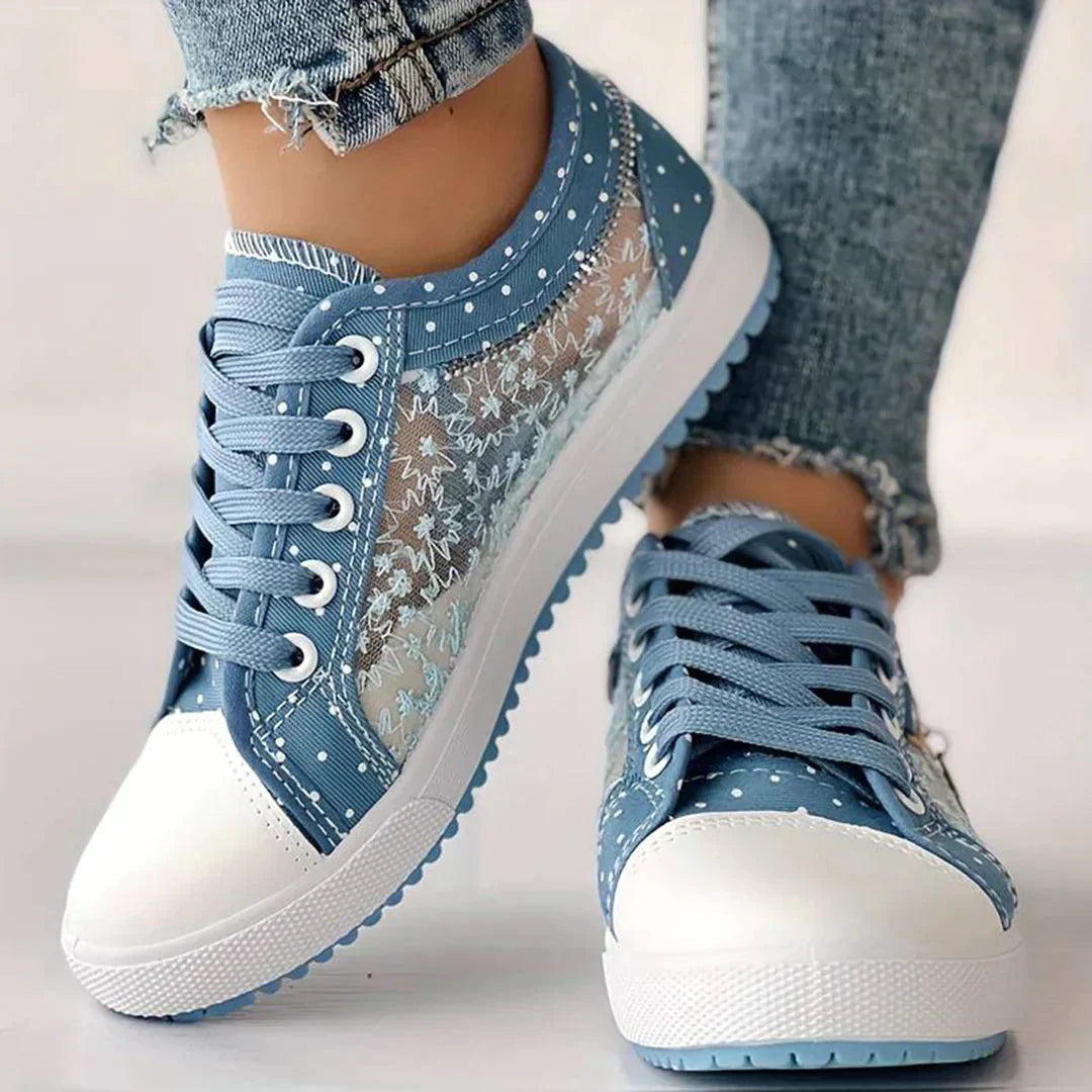 Andningsbara damcanvassneakers med höstig blommig spets – Celina