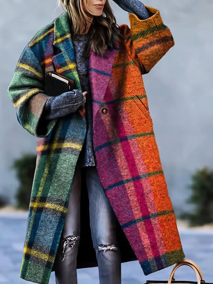 Women’s Long Coat - Lapel Collar Outerwear Button Closure
