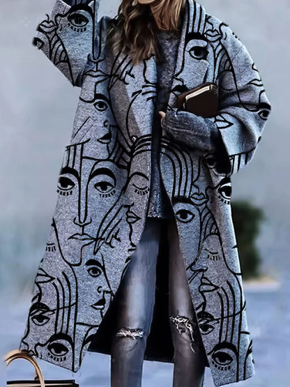 Women’s Long Coat - Lapel Collar Outerwear Button Closure