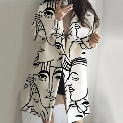 Women’s Long Coat - Lapel Collar Outerwear Button Closure