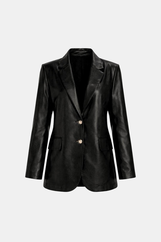 Alexia – Snake Print Metal Button Leather Blazer in Black