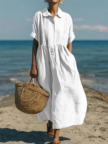 Robe Chemise Femme Fluide en Coton Boutonnée pour Style Décontracté et Léger Été