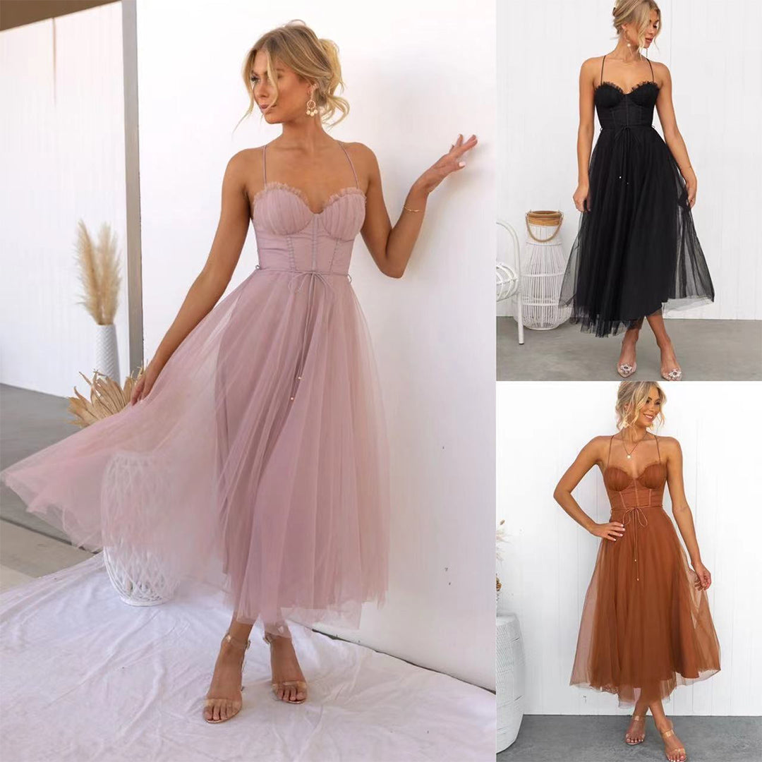 Damen Spaghettiträger Kleid | Midi