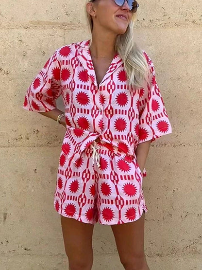 Alona - Printed Summer Two Piece Shorts Set In Pink