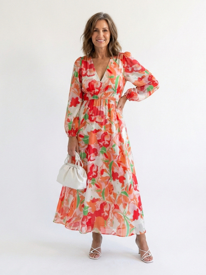 Althea | Langärmliges Maxikleid mit Blumenmuster
