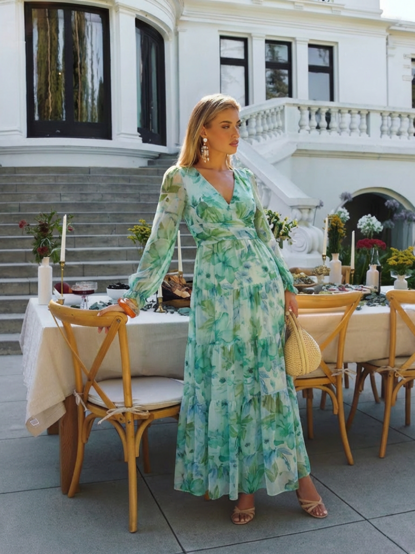 Althea | Langärmliges Maxikleid mit Blumenmuster